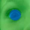 Rainbow Squared, Year 5, Piece Forty-Six: 26. Green Blue. An animated-loop of a close-up photo of a right eye open in surprise and then crinkling into a smile, transitioning to an older left eye also crinkled in a smile and then opening in surprise, looping back to the initial younger eye. Both eyes are blue with light skin, though the whole frame is superimposed with a green transparency. Over the iris in the center of the frame is a blue transparent circle that doesn’t move throughout the animation.